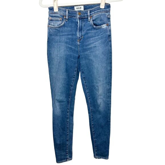 AGOLDE Sophie Tame Dark Wash Distressed Mid Rise Skinny Ankle Denim Jeans - Picture 2 of 8